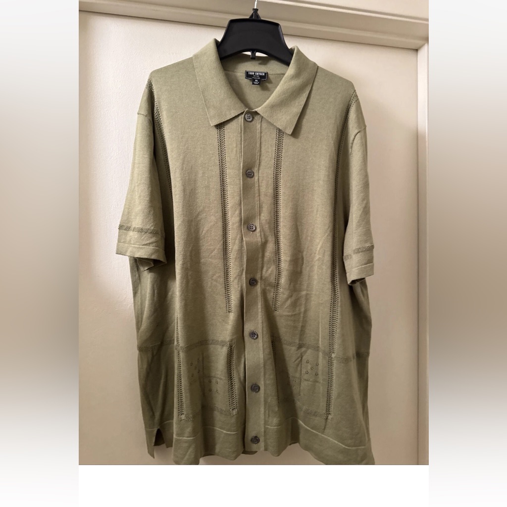 Todd Snyder Eyelet Silk Cotton Short Sleeve Shirt Xl Khaki